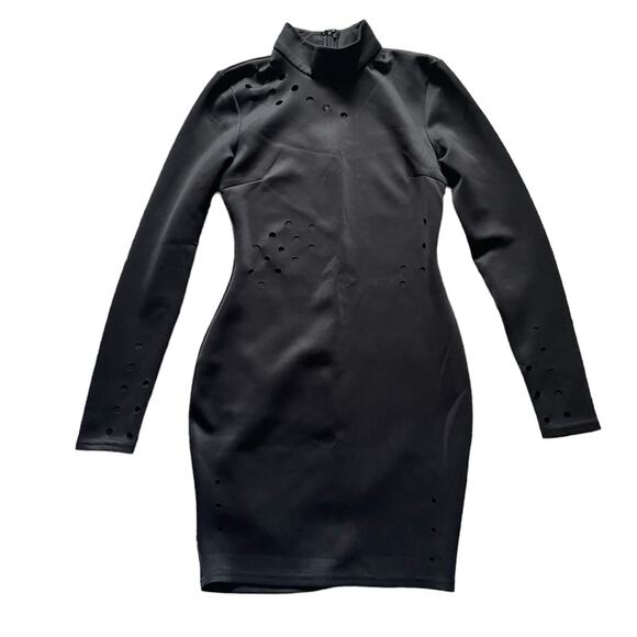AX Paris Womens/Teen Black Mock Neck Bodycon Dress size 10 Fitted Penny Cut out - Picture 1 of 8